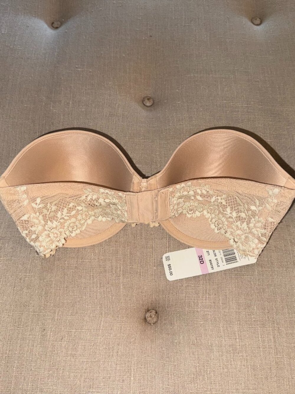 NWT Wacoal Embrace Lace Strapless Push-Up Bra 32D Nude 854191 - Picture 2 of 6